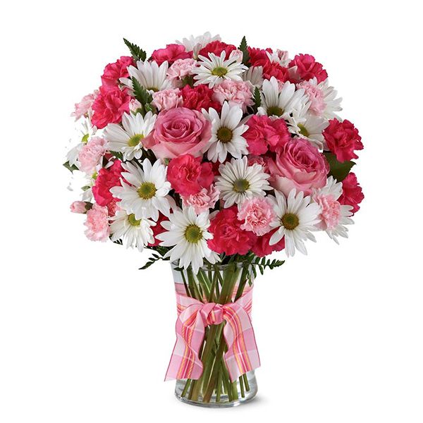  Alanya Çiçekçiler Vazoda Pembe Beyaz Çiçekler